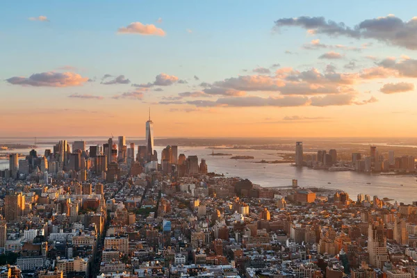 Pôr Sol Cidade Nova Iorque Com Vista Panorâmica — Fotografia de Stock
