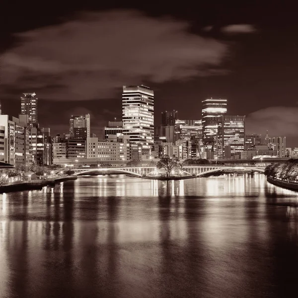 Osaka Skyline Sul Fiume Con Grattacieli Ponte Giappone — Foto Stock