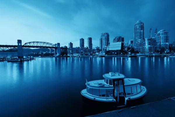 Vancouver False Creek Bei Sonnenuntergang Mit Brücke Und Boot — Stockfoto