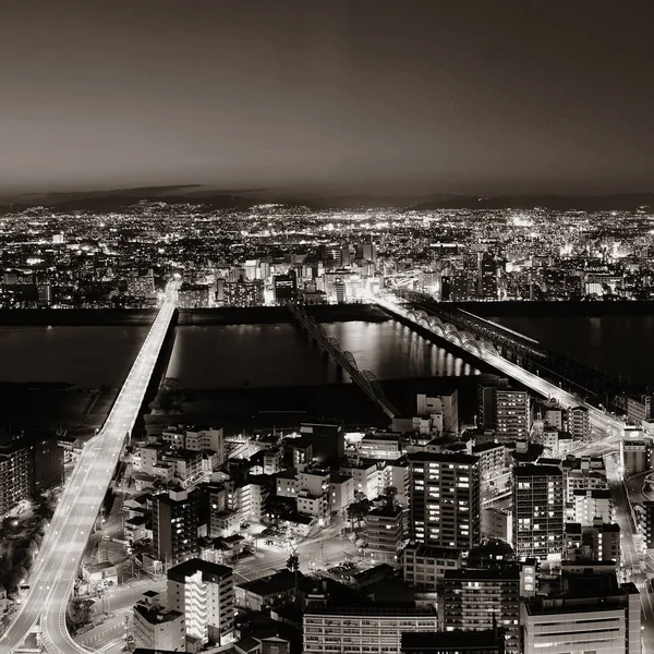 Die Stadt Osaka Bei Nacht Auf Dem Dach Japan — Stockfoto