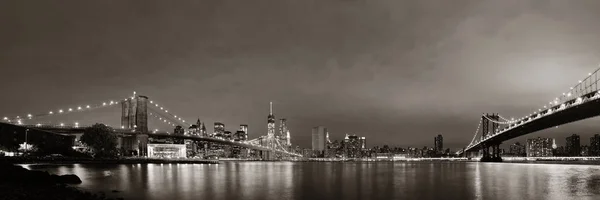 Manhattan Downtown Stadtansicht Mit Brooklyn Brücke Bei Nacht — Stockfoto