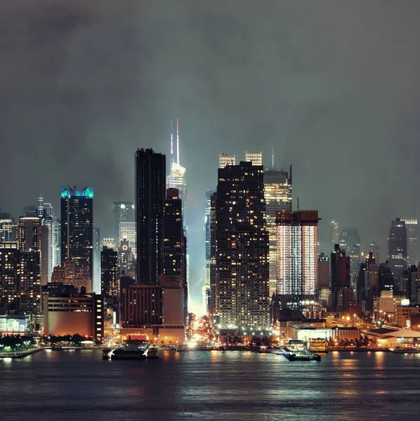 Manhattan Midtown Skyskrapor Och New York City Skyline Natten Med — Stockfoto