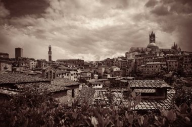 Tarihi binaları olan Siena Katedrali ve Torre del Mangia Çan Kulesi. İtalya