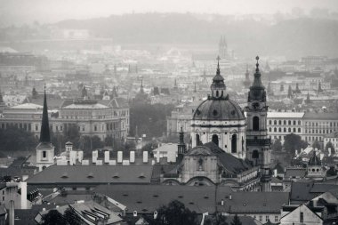 Prag, Çek Cumhuriyeti 'ndeki tarihi binalarla çatısı manzaralı.