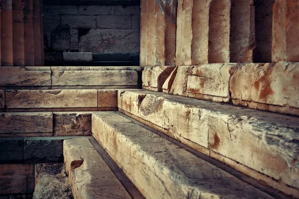 Sloupce Detailní Pohled Historické Zříceniny Akropole Aténách Řecko — Stock fotografie