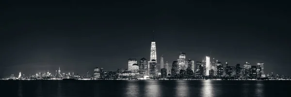 New York City Centrum Skyline Nachts Panorama Hudson River — Stockfoto