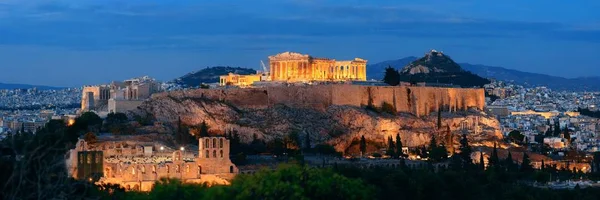 Atény Panorama Panorama Noci Při Pohledu Vrcholu Hory Řecko — Stock fotografie
