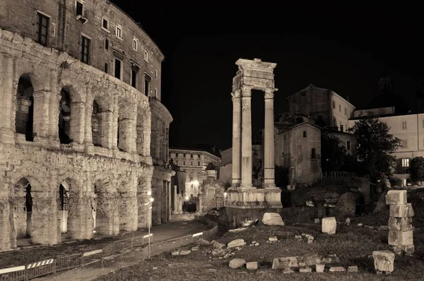 Marcellos Teater Med Historiska Ruiner Natten Rom Italien — Stockfoto