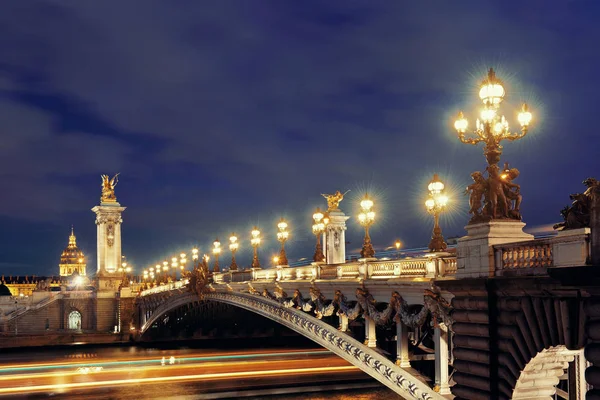 Paris Seine Och Alexandre Iii Bron Kväll — Stockfoto