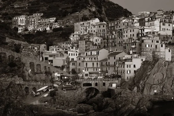 Italiaanse Stijl Woongebouwen Boven Klif Manarola Cinque Terre Nachts Italië — Stockfoto