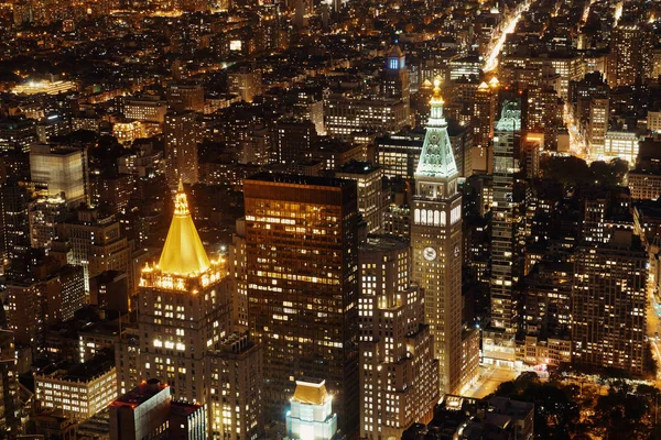 Nova Iorque Arranha Céus Históricos Paisagem Urbana Noite — Fotografia de Stock