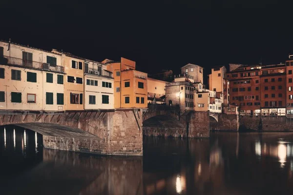 Ponte Vecchio Arno Rivier Bij Nacht Florence Italië — Stockfoto