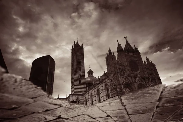 Siena Cathedral Reflektion Efter Regn Som Berömda Landmärke Medeltida Stad — Stockfoto