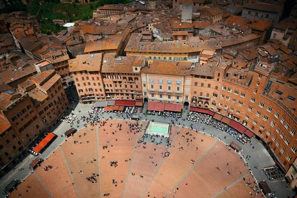 Piazza Del Campo Siena Utsikt Med Historiska Byggnader Italien — Stockfoto