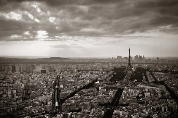 Parijs Stad Uitzicht Het Dak Met Eiffeltoren Zwart Wit — Stockfoto