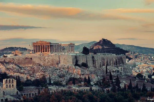 Athens Skyline Sunrise Viewed Mountain Top Greece — Stock Photo, Image