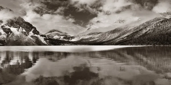 Bow Lake Reflexión Panorámica Con Nevada Montaña Bosque Parque Nacional — Foto de Stock