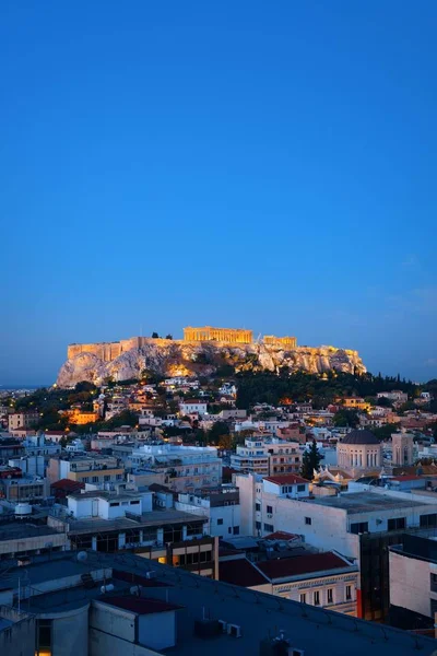 Θέα Στον Ορίζοντα Της Αθήνας Βράδυ Ελλάδα — Φωτογραφία Αρχείου