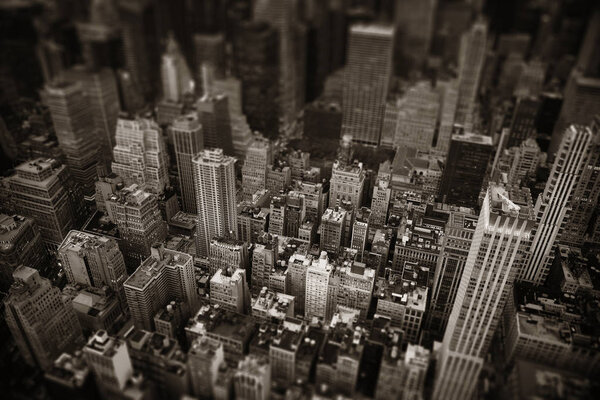 Midtown skyscraper buildings rooftop view tilt-shift in New York City