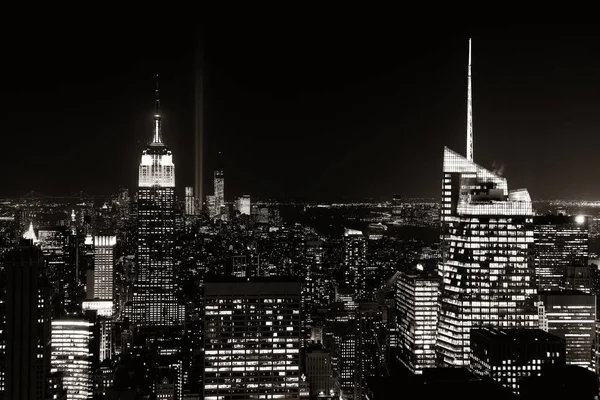 Nova Iorque Vista Para Telhado Nocturno Com Arquitecturas Urbanas — Fotografia de Stock