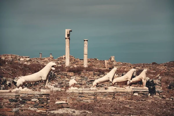 Terrasse Des Lions Ruines Historiques Dans Île Delos Près Mikonos — Photo