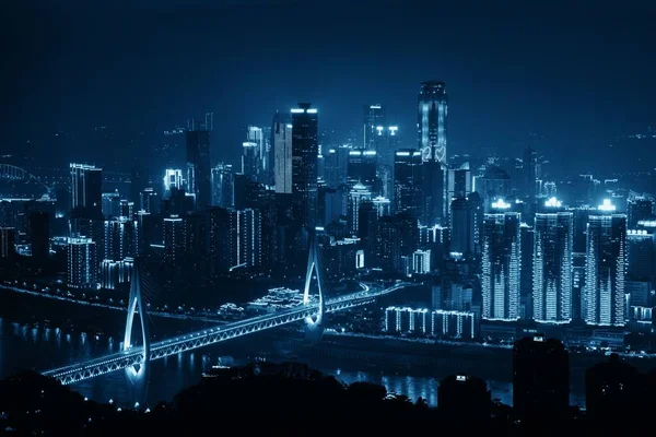 Ponte Arquitetura Urbana Cidade Noite Chongqing China — Fotografia de Stock