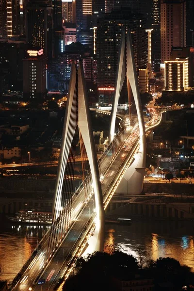 Pont Architecture Urbaine Nuit Chongqing Chine — Photo