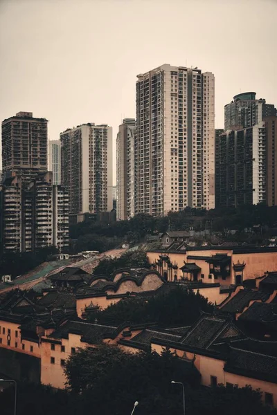 Vue Aérienne Des Bâtiments Urbains Des Toits Ville Chongqing — Photo