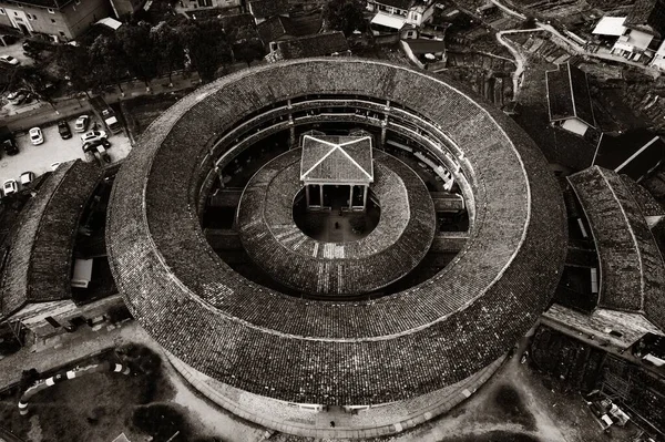 Vue Aérienne Rapprochée Tulou Les Habitations Uniques Hakka Dans Fujian — Photo