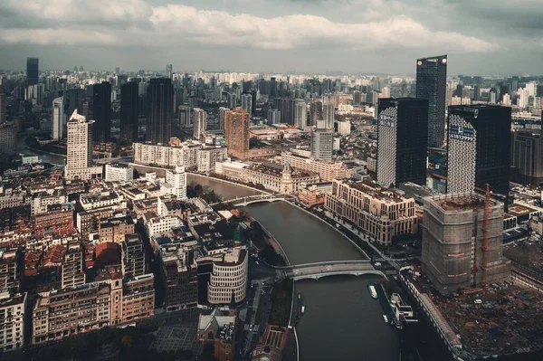 Vista Aérea Shanghai Desde Arriba Con Horizonte Ciudad Suzhou Creek —  Fotos de Stock