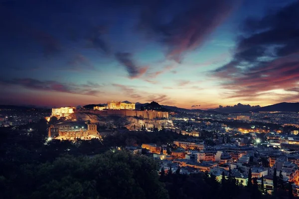 Athènes Skyline Lever Soleil Avec Nuage Sommet Montagne Grèce — Photo