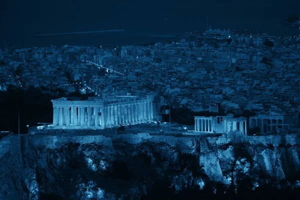 Horizonte Atenas Noche Visto Desde Monte Lykavitos Con Acrópolis Grecia — Foto de Stock