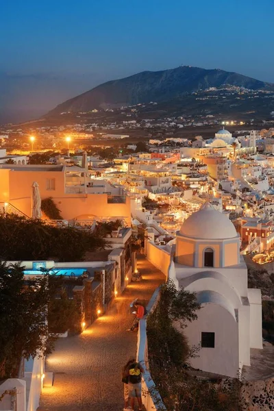 Santorini Panorama Ulice Noci Budovami Řecku — Stock fotografie
