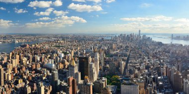 New York'un şehir siluetinin panoramik görünüm.