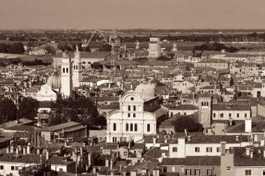 Venedik manzarası St Marks Meydanı'nda Saat Kulesi, yukarıdan izlendi. İtalya. 