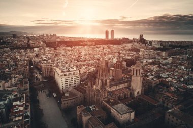 İspanya 'da Barselona' daki Gotik Bölge 'nin havadan görünüşü.