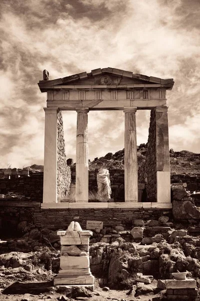 Tempel Historischen Ruinen Auf Der Insel Delos Bei Mikonos Griechenland — Stockfoto