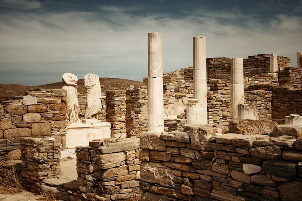Pilares Ruinas Históricas Isla Delos Cerca Mikonos Grecia — Foto de Stock