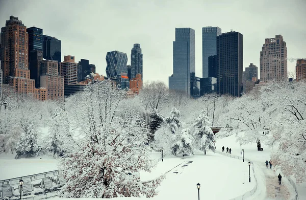 Central Park Winter Met Wolkenkrabbers Midtown Manhattan New York City — Stockfoto