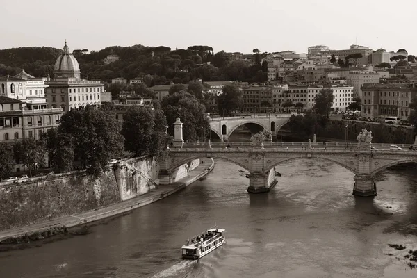 stock image Ponte Vittorio Emanuele II and River Tiber with tourism boat in Rome, Italy.