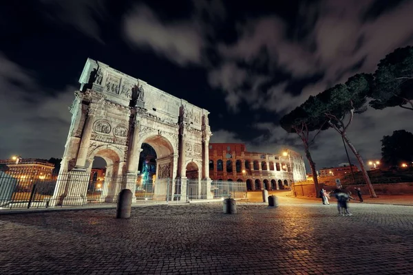 Arco Constantino Coliseu Noite Roma Itália — Fotografia de Stock