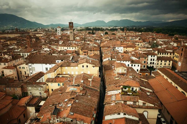 Lucca Rooftop View Red Roofs Historic Buildings Mountain Range Italy — Stock Photo, Image