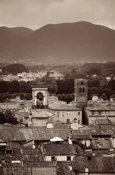 Talya Tarihi Binaların Sıradağların Kırmızı Çatıları Lucca Nın Çatı Manzarası — Stok fotoğraf