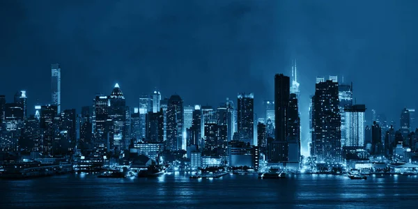 Панорама Manhattan Midtown Хмарочоси Нью Йорка Skyline Ніч Туман — стокове фото