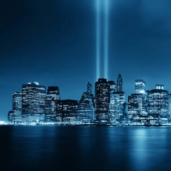 Ciudad Nueva York Centro Septiembre Homenaje Por Noche —  Fotos de Stock