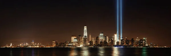 New York City Orizont Central Panorama Noapte Peste Râul Hudson — Fotografie, imagine de stoc