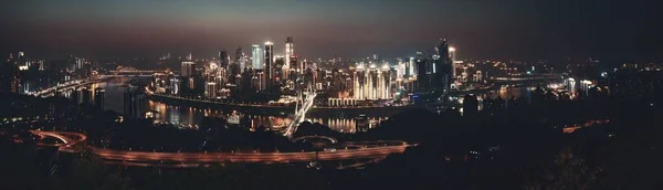 Arquitectura Urbana Chongqing Panorama Del Horizonte Ciudad Noche China —  Fotos de Stock