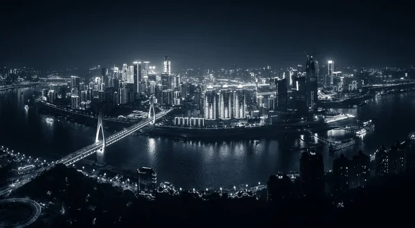 Chongqing Αστική Αρχιτεκτονική Και Τον Ορίζοντα Της Πόλης Νύχτα Στην — Φωτογραφία Αρχείου