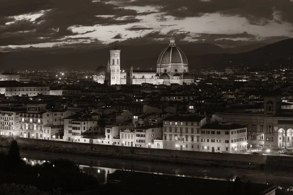 Katedrála Florencie Městským Panoramatu Viděný Piazzale Michelangelo Nočních Černobílých — Stock fotografie