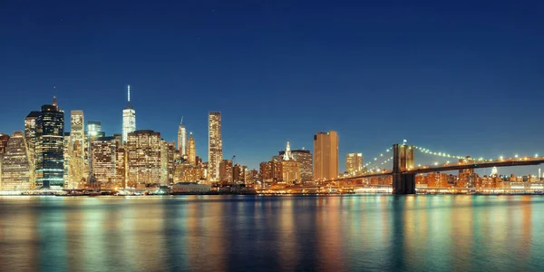 Pont Brooklyn Horizon Centre Ville Manhattan Nuit New York — Photo